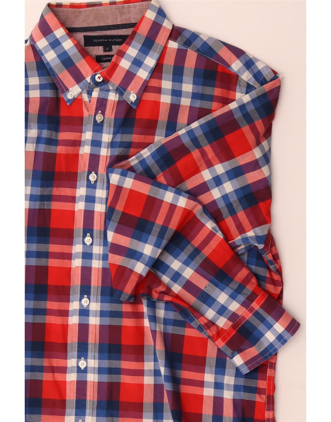 TOMMY HILFIGER Mens Custom Fit Shirt Large Multicoloured Check Cotton