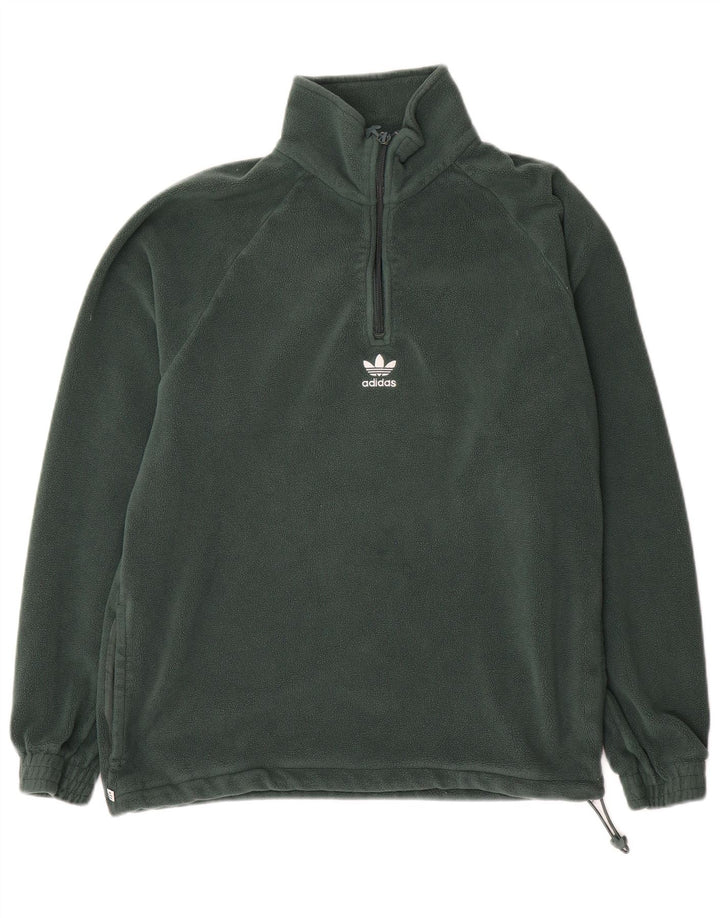 Adidas Mens Zip Neck Fleece Jumper Small Green Polyester