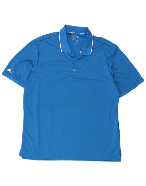 Adidas Mens Climacool Polo Shirt XL Blue Striped Polyester