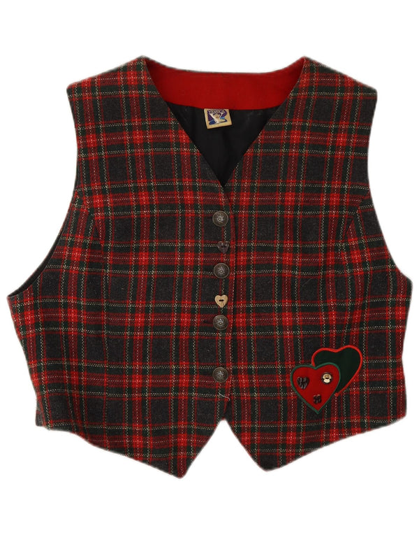 C&A Womens Crop Waistcoat UK 16 Large Red Check Polyester