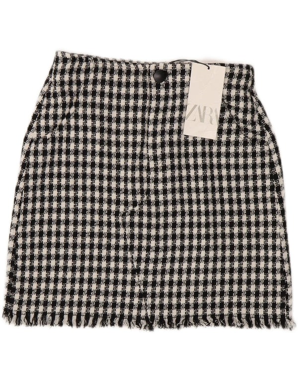 Zara Womens Mini Skirt Small W26 Black Check Cotton