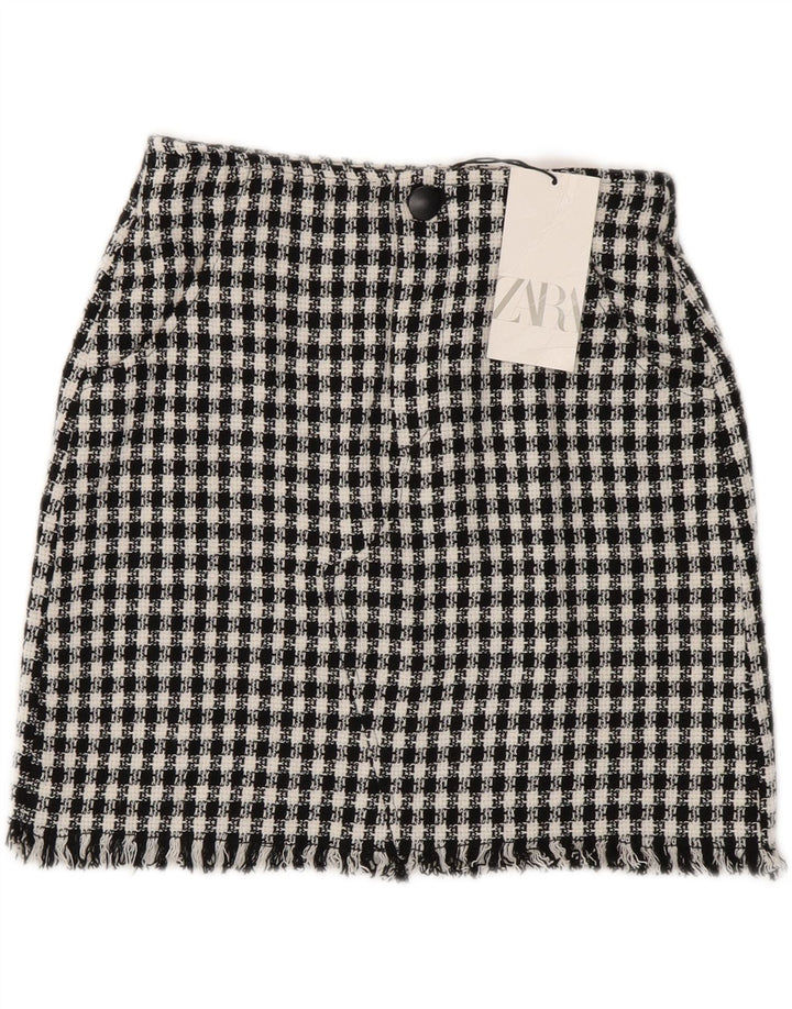 Zara Womens Mini Skirt Small W26 Black Check Cotton