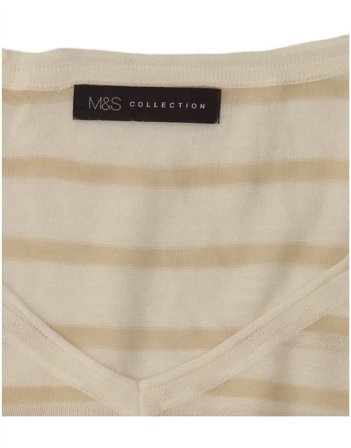 MARKS & SPENCER Womens V-Neck Jumper Sweater UK 16 Large White Striped