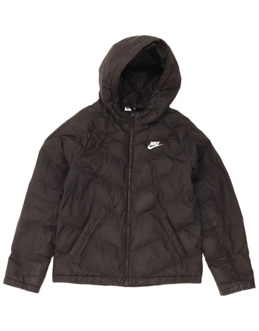 Nike Boys Hooded Padded Jacket 12-13 Years Large Black Polyester