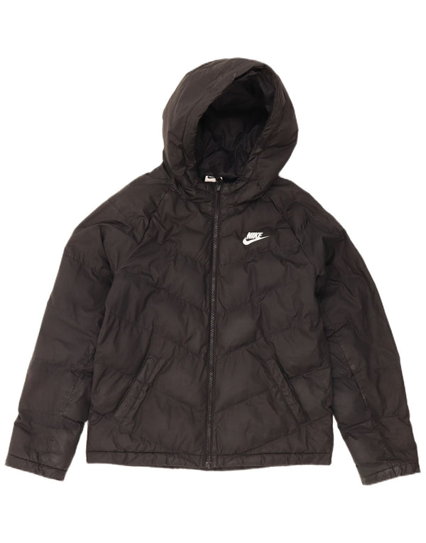 Nike Boys Hooded Padded Jacket 12-13 Years Large Black Polyester