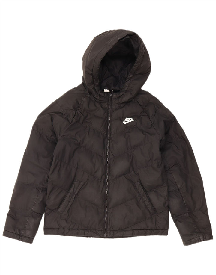 Nike Boys Hooded Padded Jacket 12-13 Years Large Black Polyester