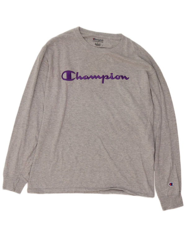 Champion Mens Graphic Top Long Sleeve Large Grey Cotton