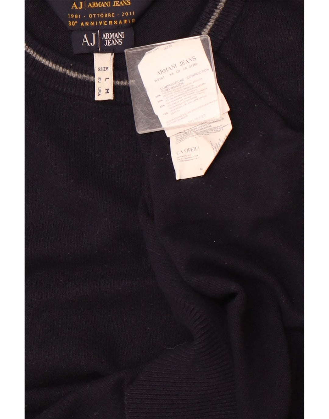 ARMANI JEANS Mens Crew Neck Jumper Sweater Medium Navy Blue Viscose