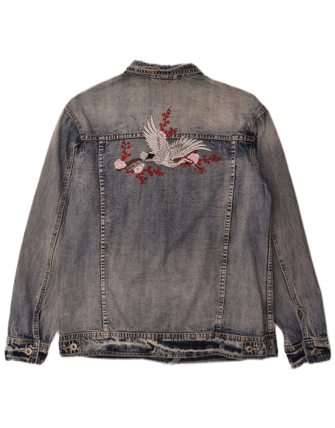 Place du Jour Womens Graphic Denim Jacket EU 36 Small Blue Cotton