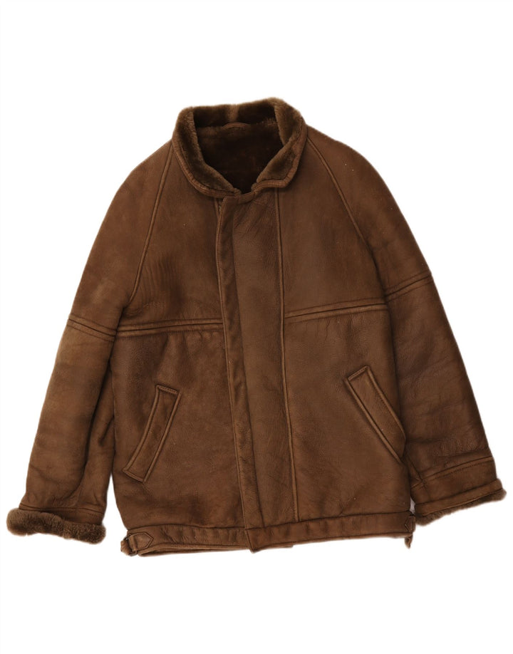 Vintage Mens Shearling Jacket IT 50 Large Brown