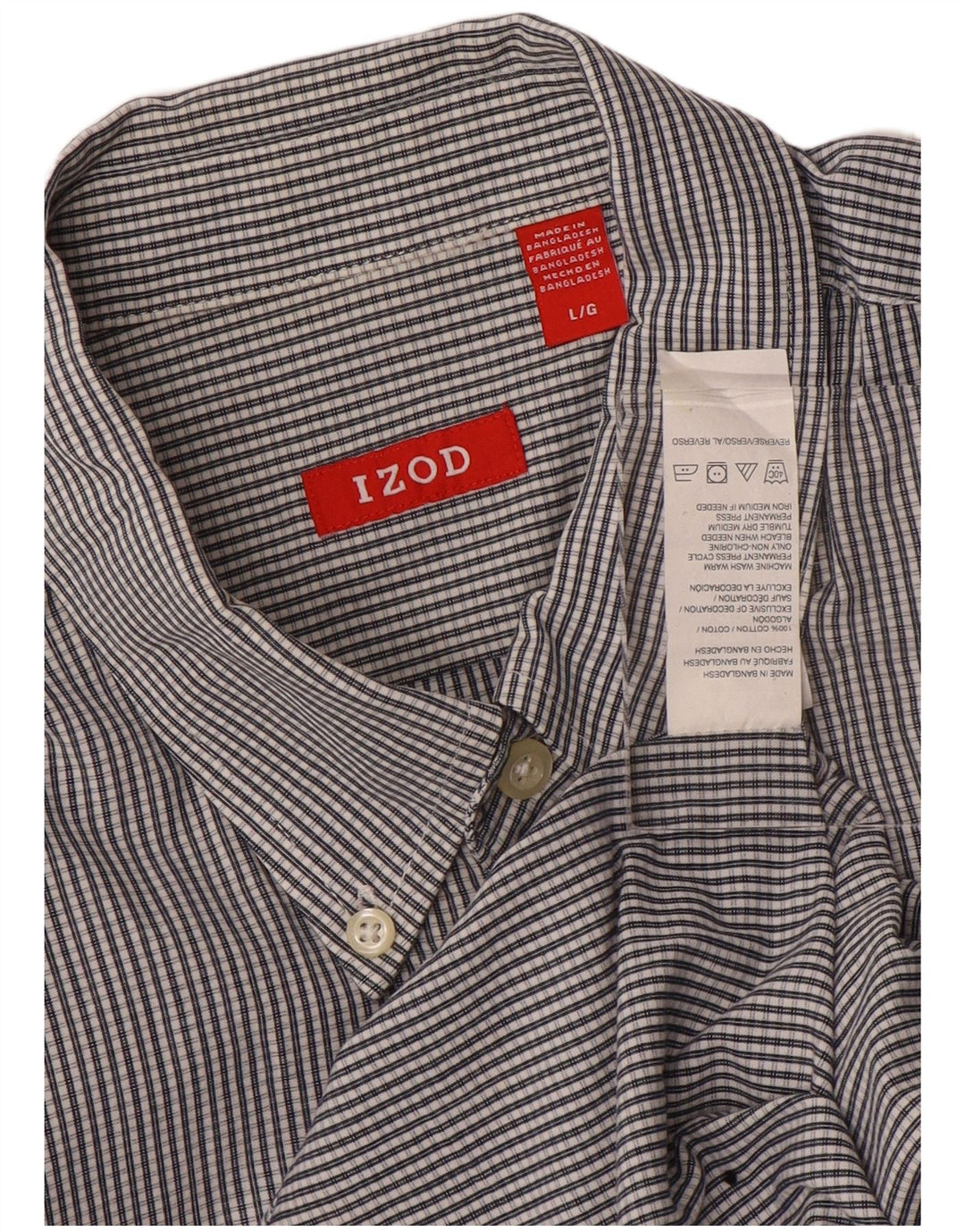 IZOD Mens Shirt Large Grey Gingham Cotton