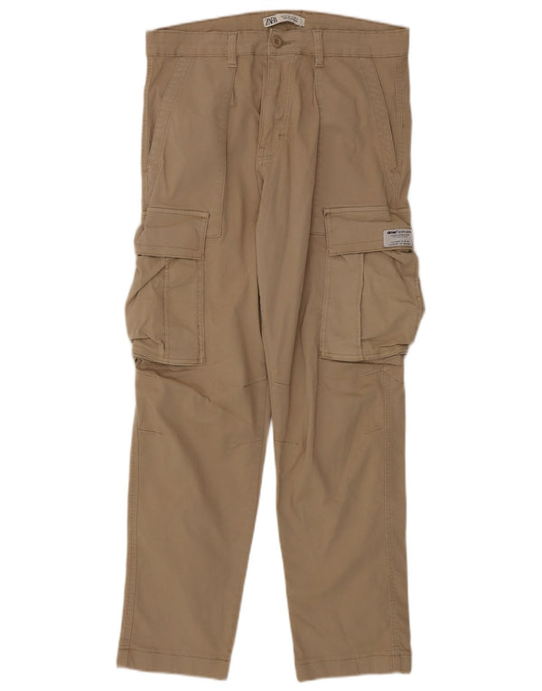 Zara Mens Straight Cargo Trousers EU 40 Medium W31 L29 Beige Cotton