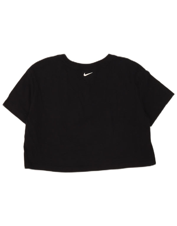Nike Womens Crop T-Shirt Top UK 14 Medium Black Cotton