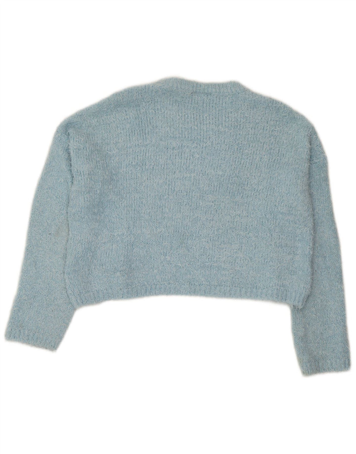 Topshop Womens Crop Crew Neck Jumper Sweater UK 12 Medium Blue Polyester
