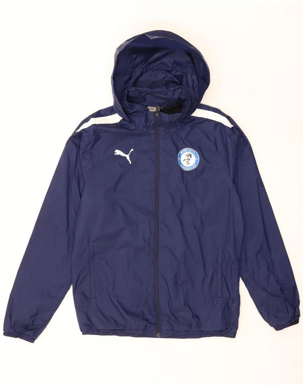 Puma Mens Hooded Rain Jacket UK 38 Medium Navy Blue Colourblock Nylon