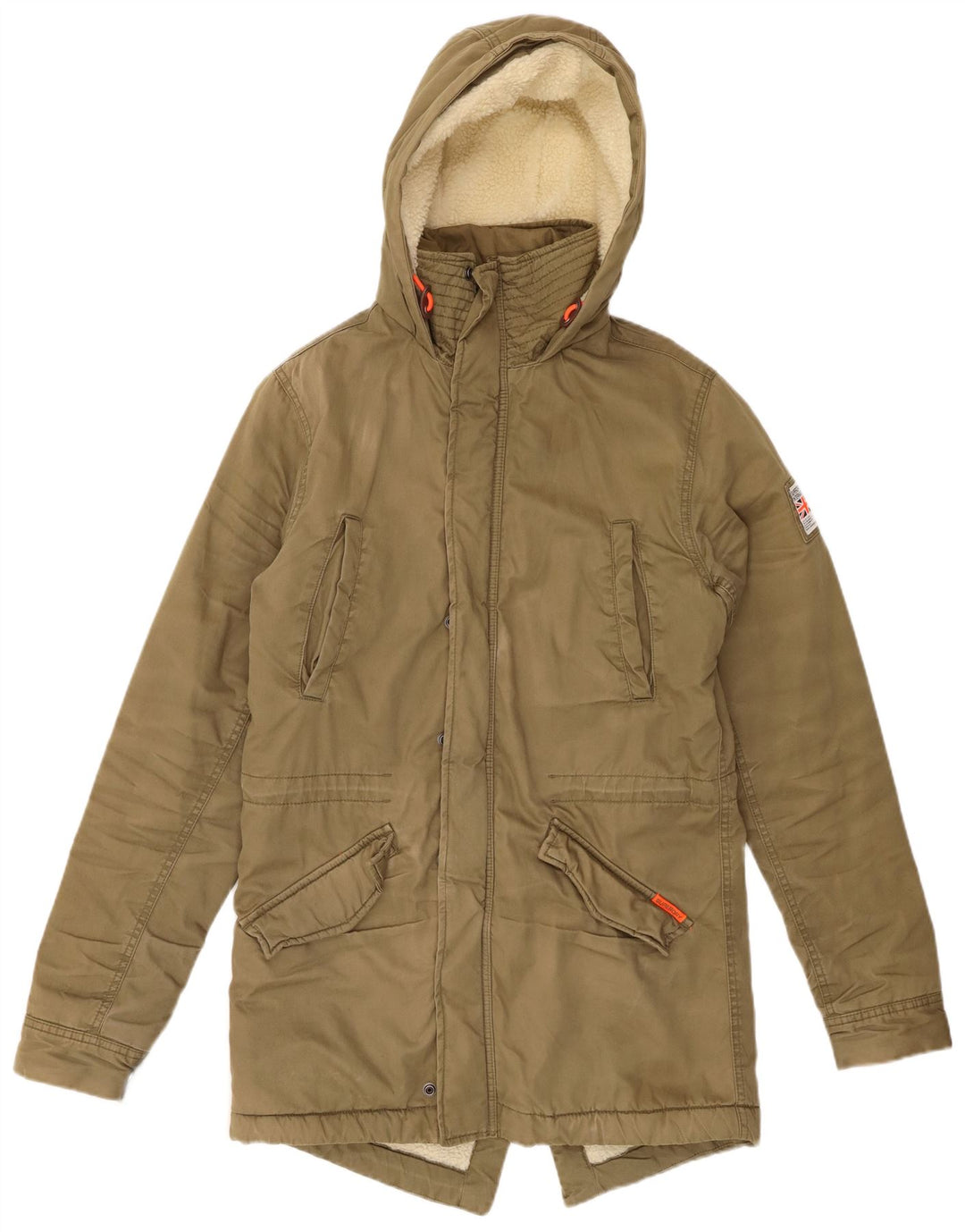 SUPERDRY Mens The Rookie Hooded Sherpa Parka Jacket UK 36 Small Khaki