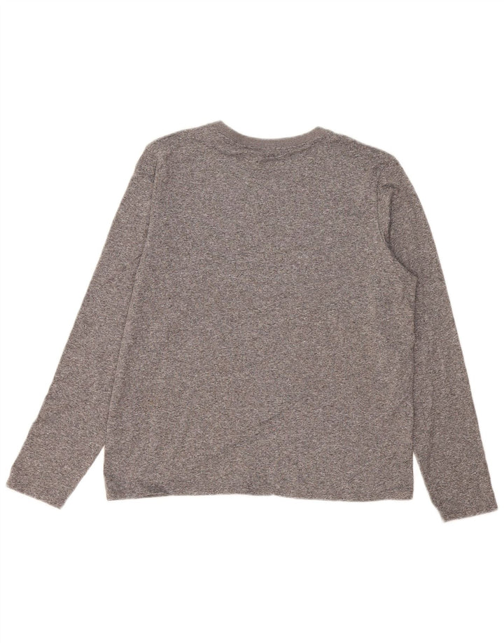 NIKE Womens Dri Fit Graphic Top Long Sleeve UK 14 Medium Grey Flecked