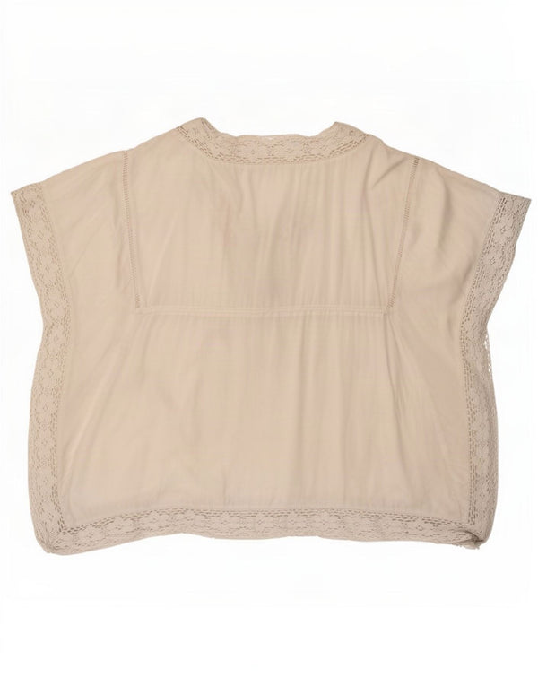 Benetton Womens Beach Blouse Top UK 14 Medium White Floral Cotton