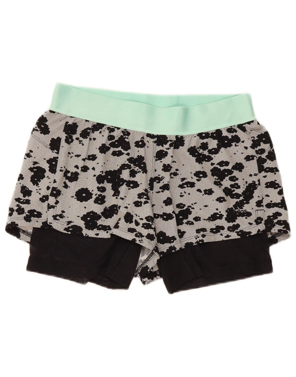 Adidas Womens Climalite Sport Shorts UK 8/10 Small Grey Animal Print