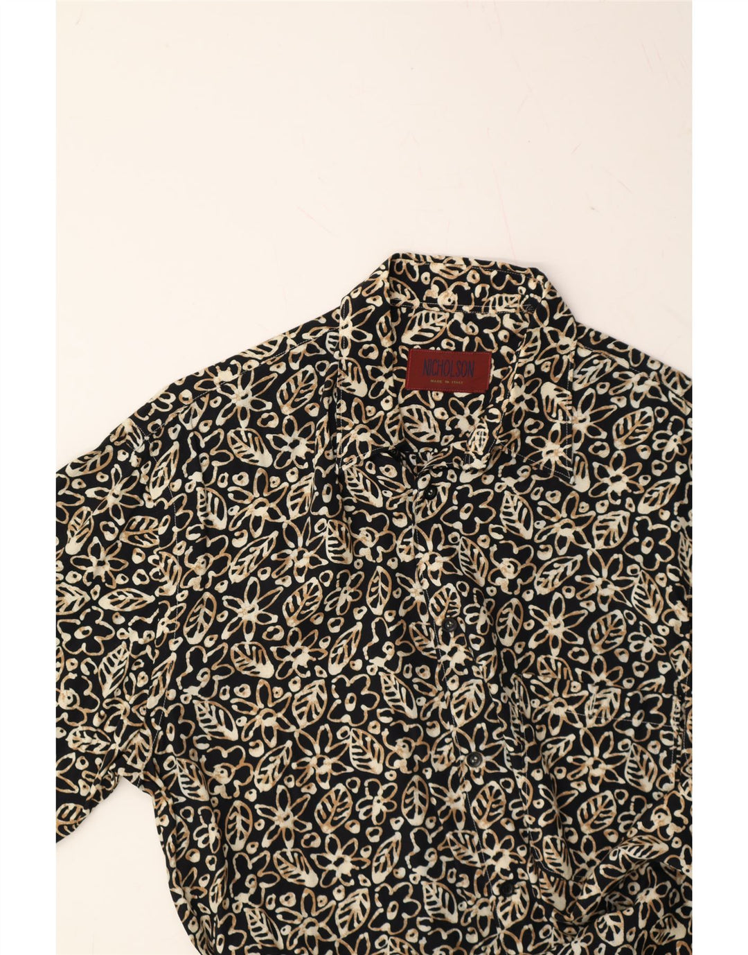NICHOLSON Mens Short Sleeve Shirt Medium Black Floral Viscose Vintage Nicholson and Second-Hand Nicholson from Messina Hembry 