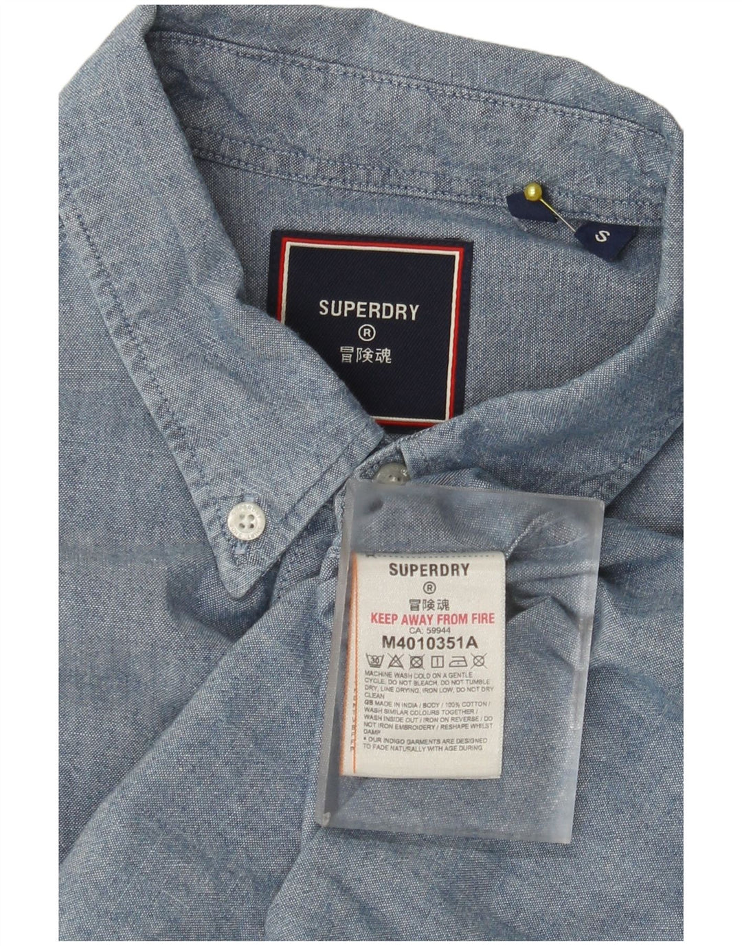 Superdry Mens Short Sleeve Shirt Small Blue Cotton