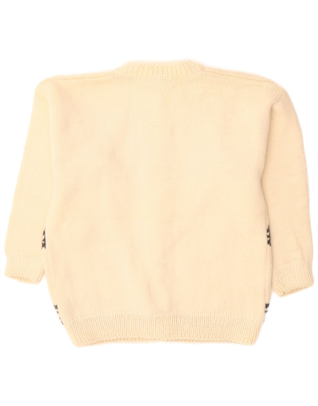 VINTAGE Womens Graphic Cardigan Sweater UK 16 Large Off White Wool