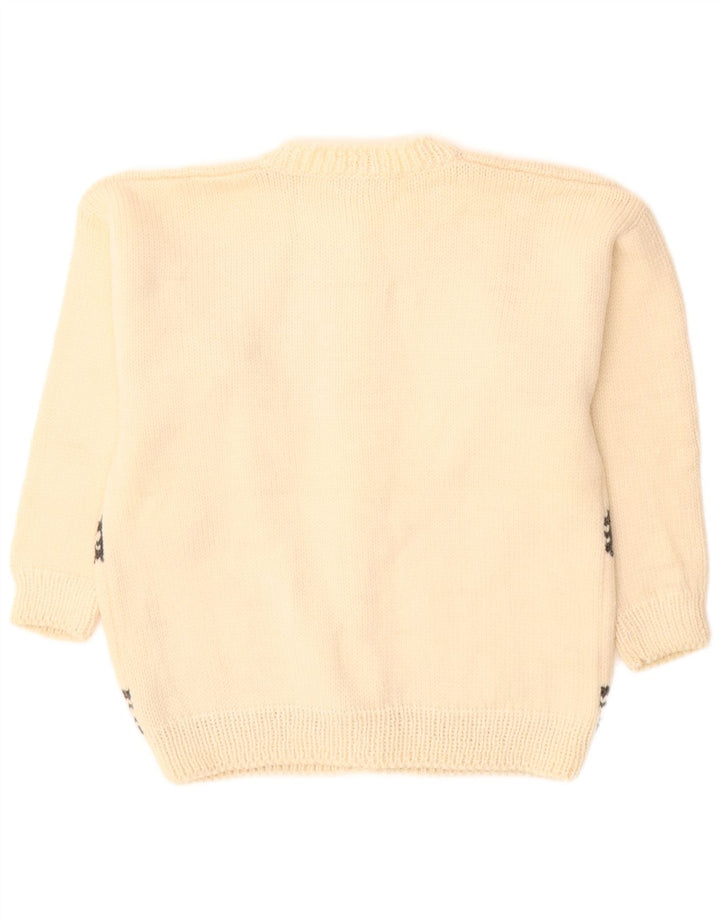 VINTAGE Womens Graphic Cardigan Sweater UK 16 Large Off White Wool