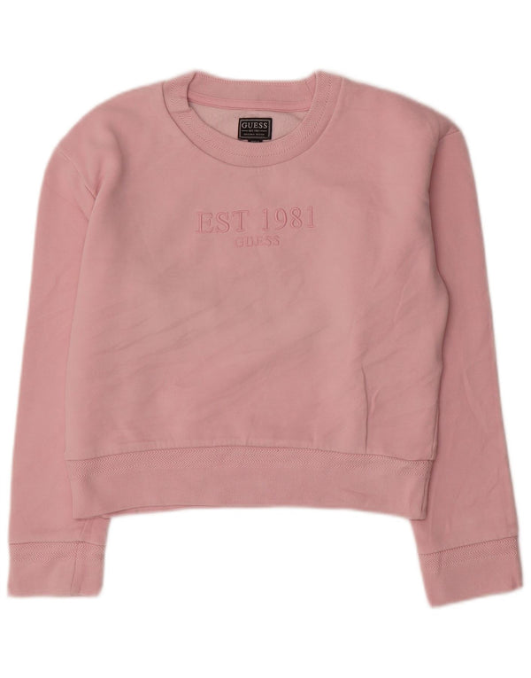 Guess Girls Graphic Crop Sweatshirt Jumper 13-14 Years Pink Cotton