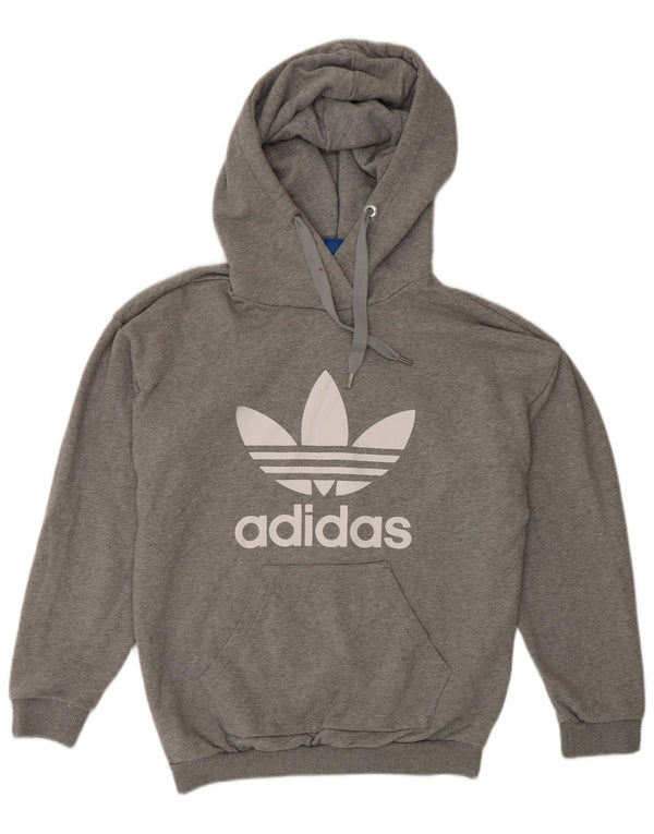 Adidas Womens Graphic Oversized Hoodie Jumper UK 6 XS  Grey Flecked Cotton
