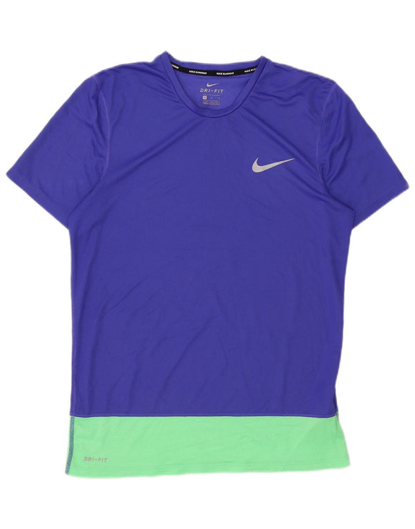 Nike Womens Dri Fit T-Shirt Top UK 14 Medium Blue Colourblock Polyester