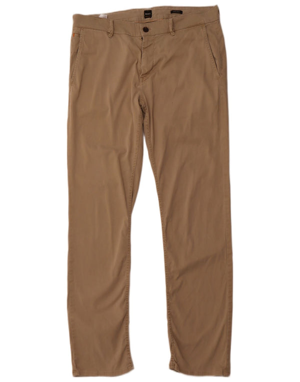 HUGO BOSS Mens Straight Chino Trousers W36 L34 Brown Cotton