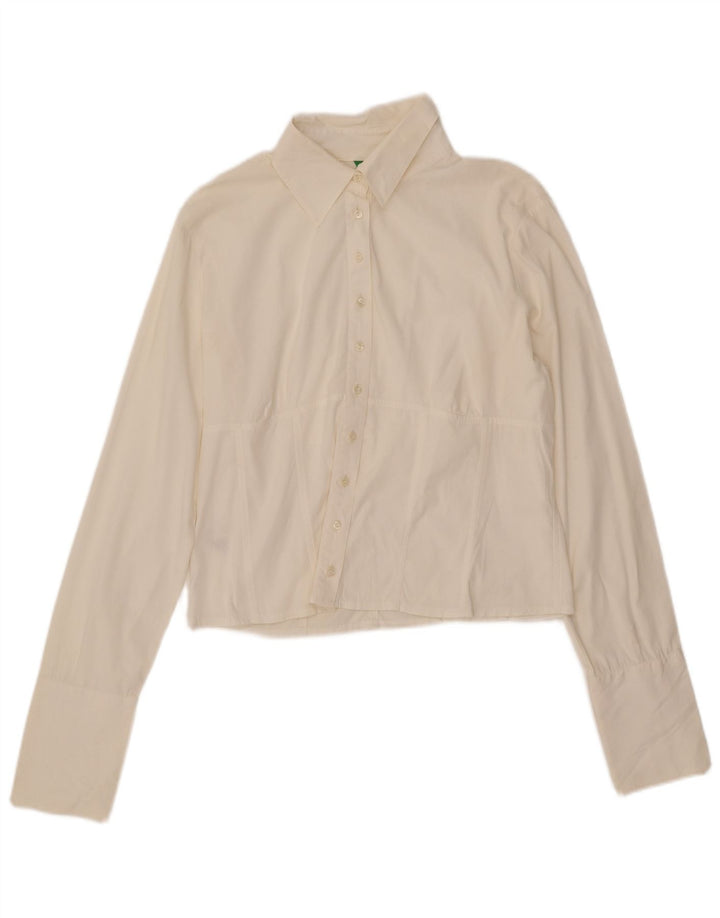 BENETTON Womens Crop Shirt Blouse UK 14 Large White Cotton