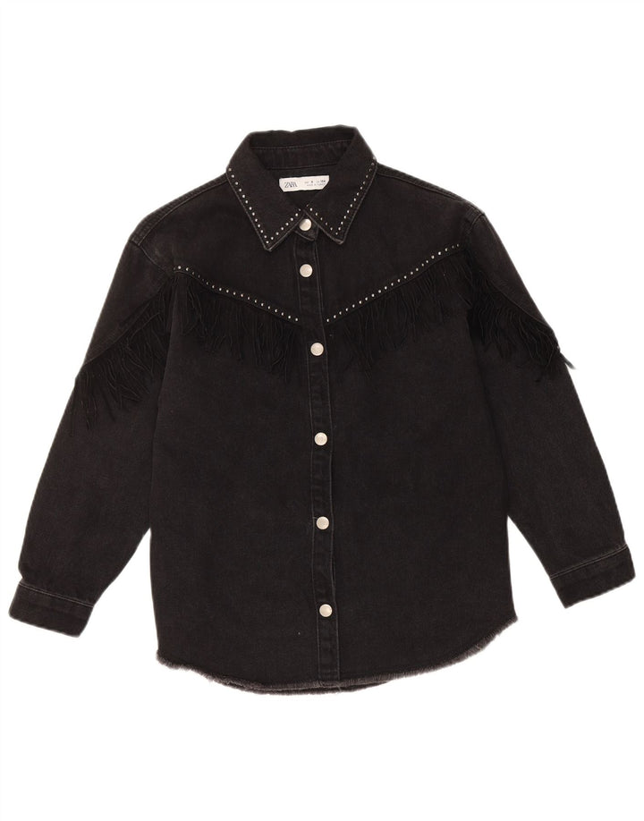 ZARA Girls Denim Jacket 8-9 Years Black Cotton