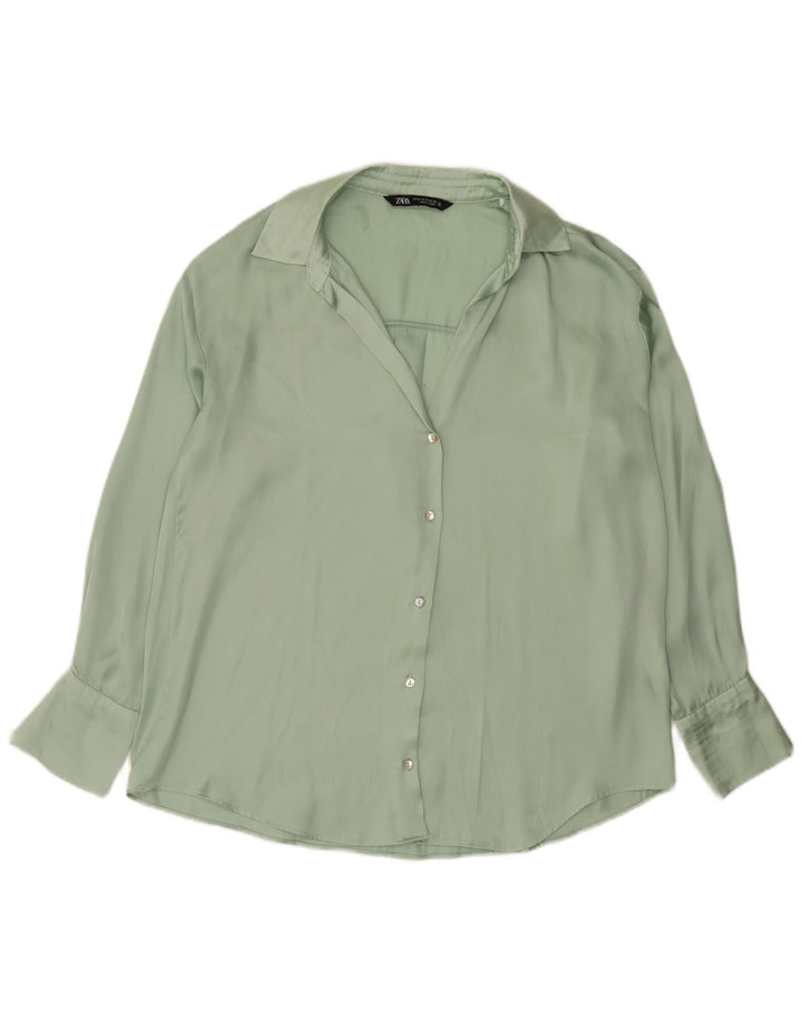 Zara Womens Oversized Shirt Blouse UK 14 Medium Green Polyester