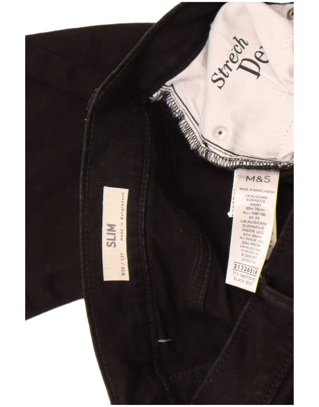 Marks & Spencer Mens Slim Jeans W30 L27 Black Cotton