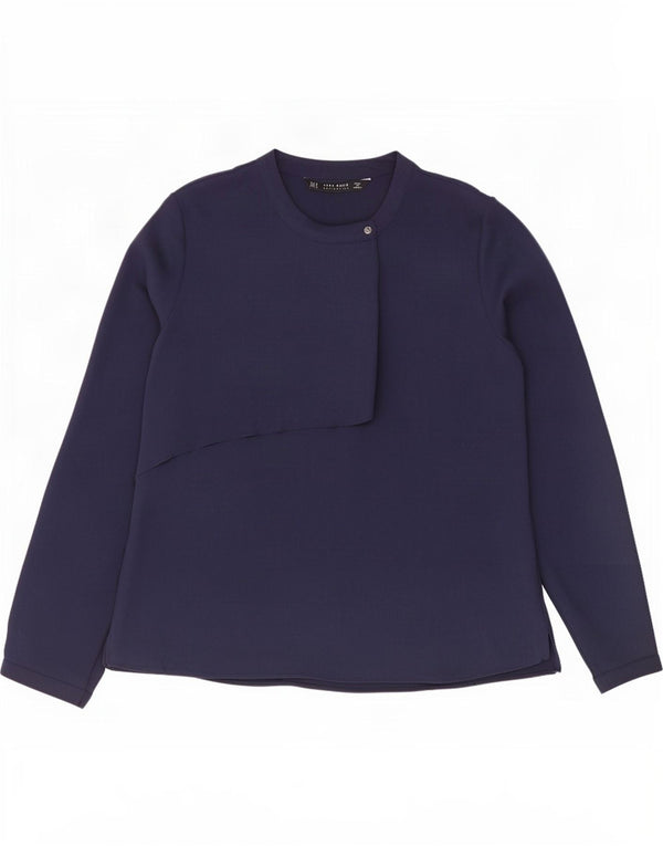 Zara Womens Long Sleeve Blouse Top UK 12 Medium Navy Blue