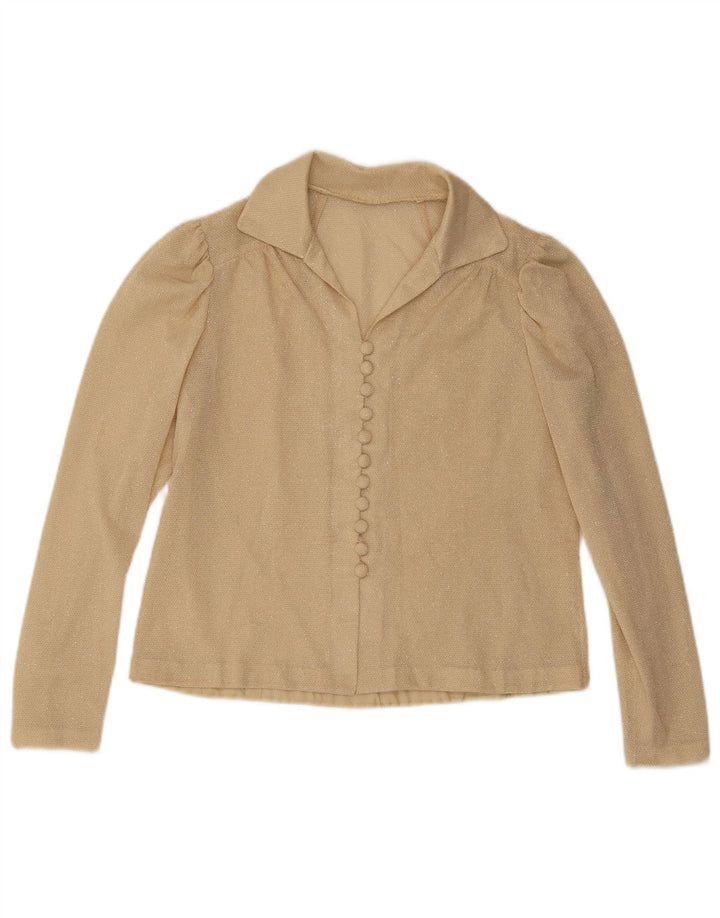 Vintage Womens Shirt Blouse UK 14 Medium Beige