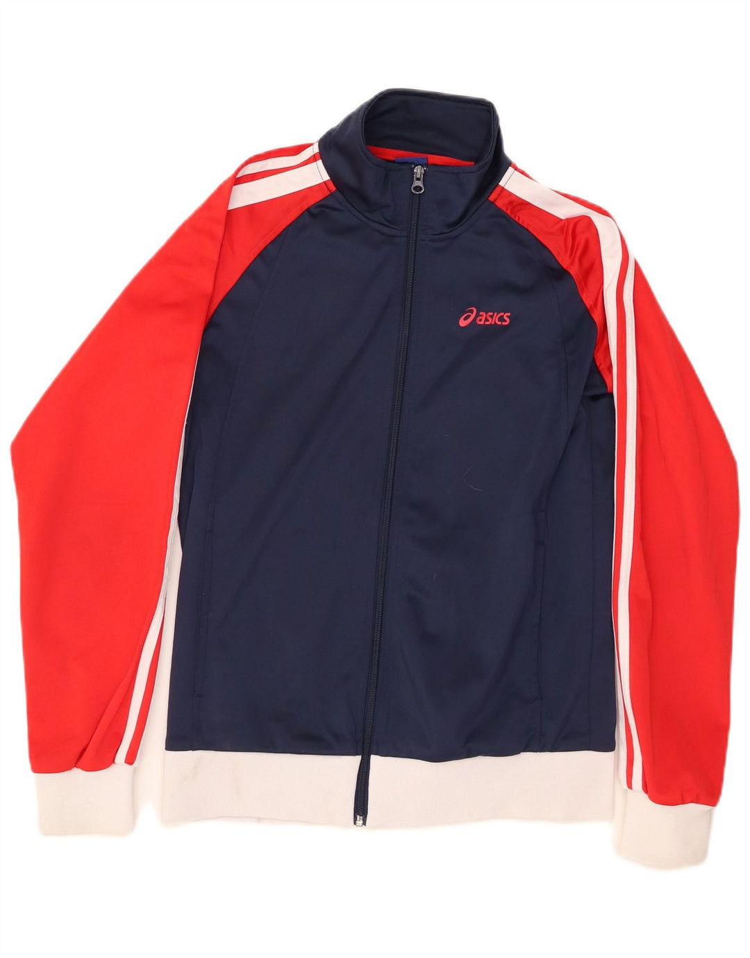 ASICS Mens Tracksuit Top Jacket Small Navy Blue Colourblock Polyester