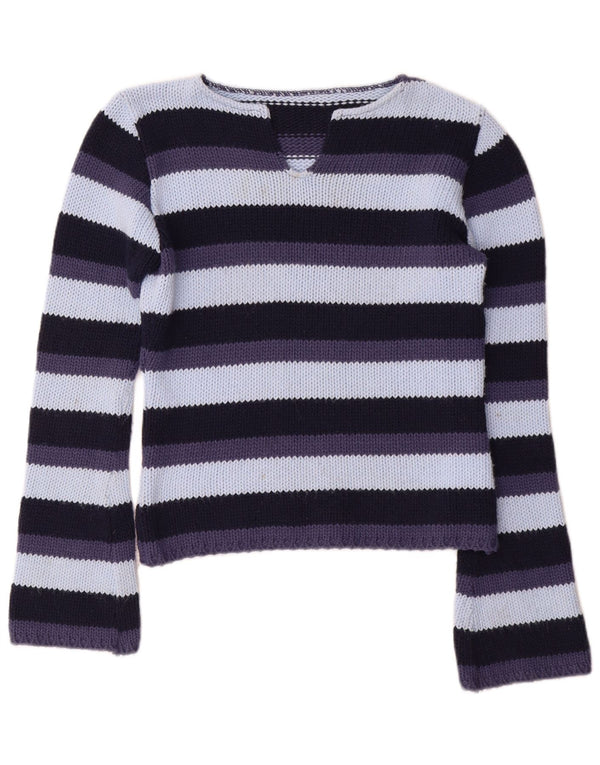 Vintage Womens V-Neck Jumper Sweater UK 12 Medium Multicoloured Striped