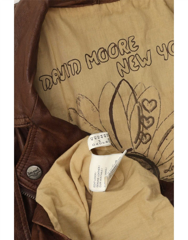 David Moore Womens Leather Biker Jacket UK 16 Large Brown