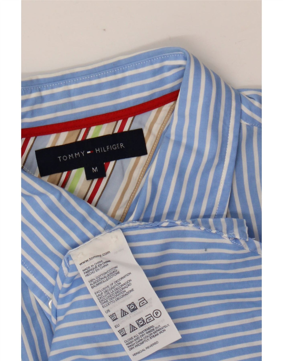 TOMMY HILFIGER Mens Shirt Medium Blue Striped Cotton