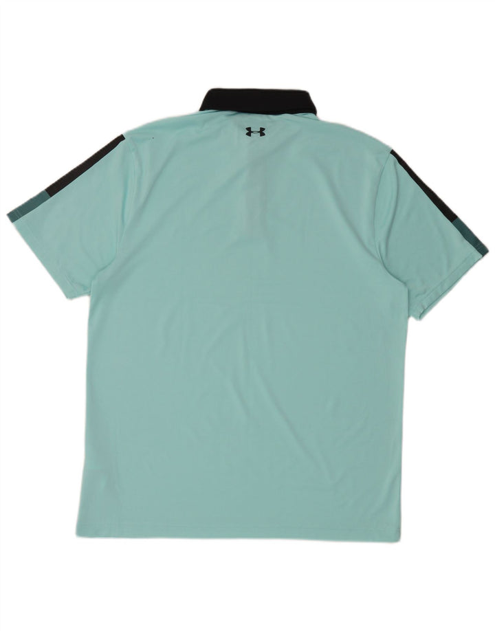 Under Armour Mens Rugby Polo Shirt Large Blue Colourblock Polyester