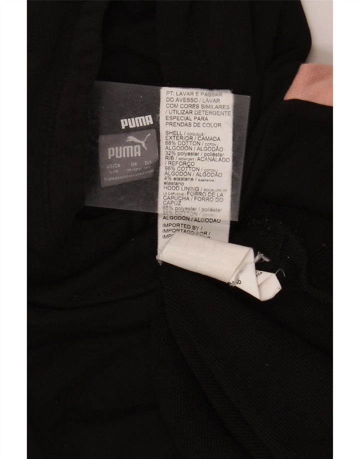 PUMA Girls Hoodie Jumper 11-12 Years Black Colourblock Cotton