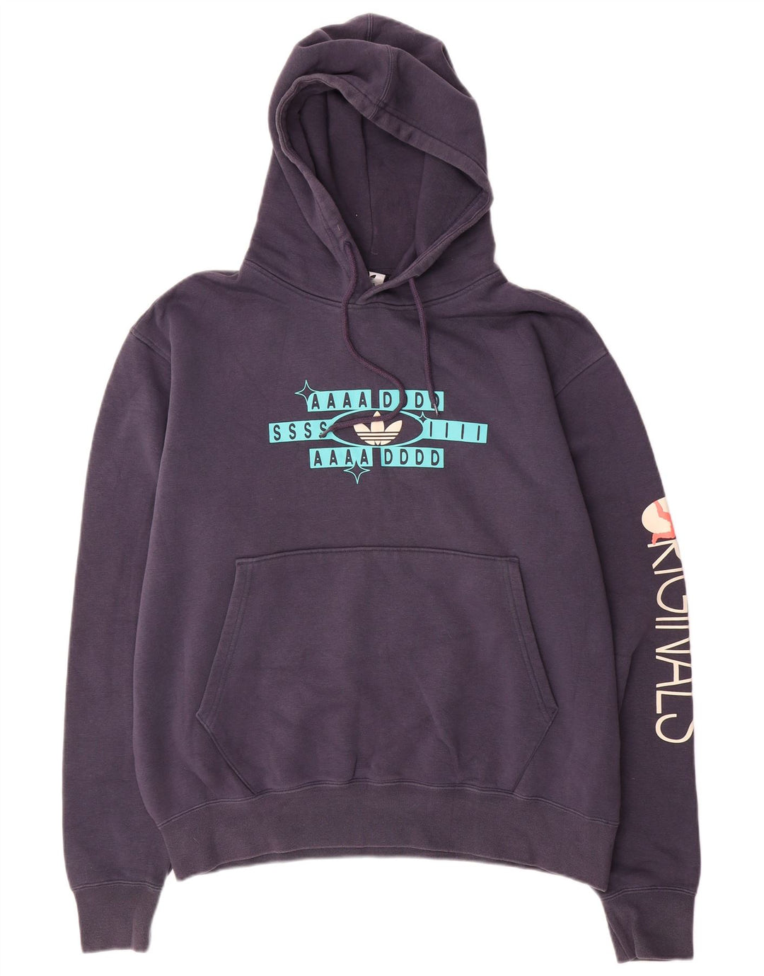 ADIDAS Mens Graphic Hoodie Jumper Large Navy Blue Cotton