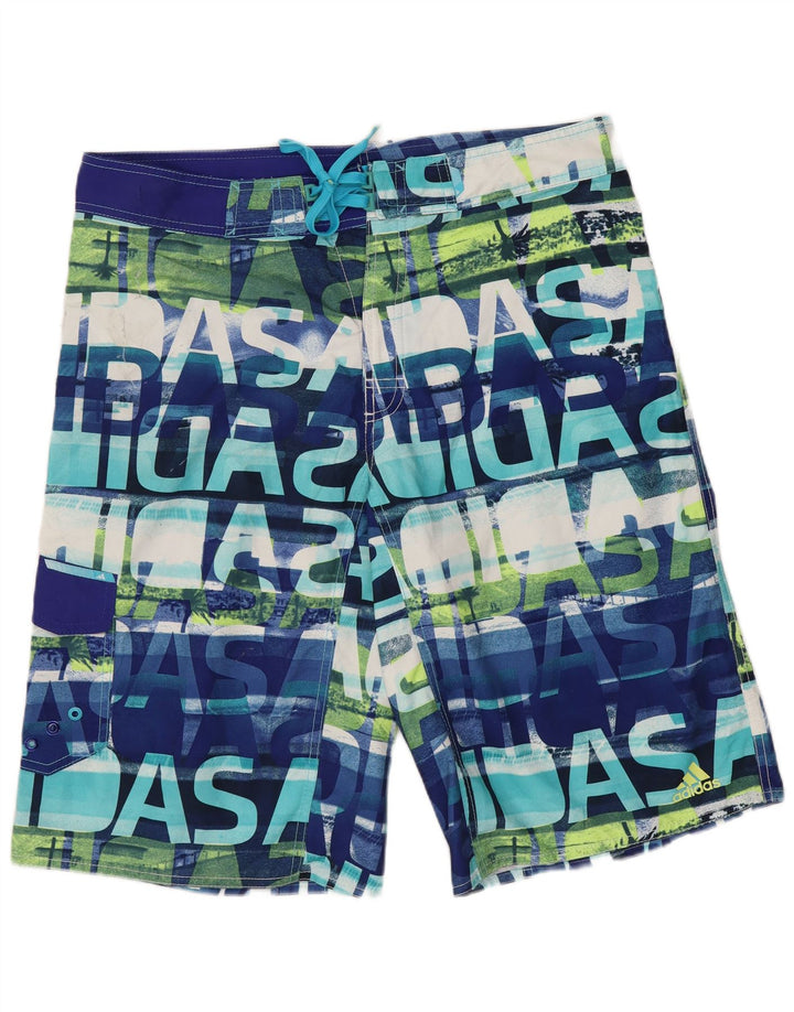 Adidas Mens Abstract Pattern Graphic Swimming Shorts Large  Blue Polyester