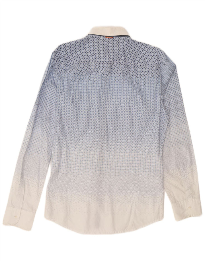Hugo Boss Mens Shirt Medium Blue Geometric Cotton