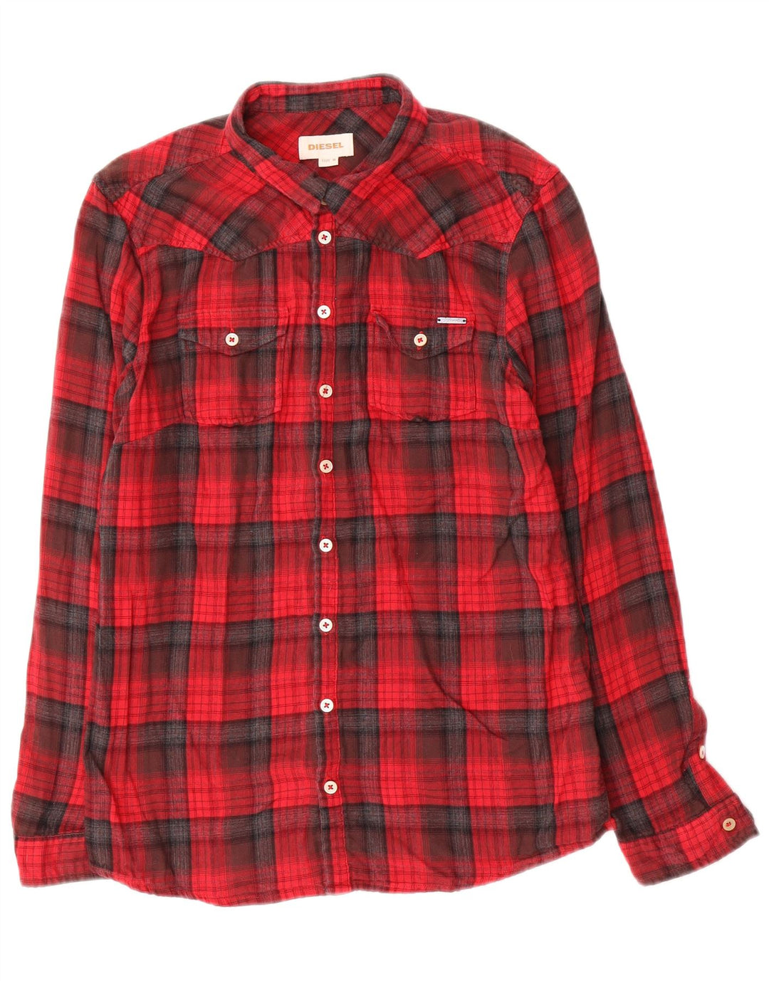 Diesel Mens Flannel Shirt Medium Red Check Cotton