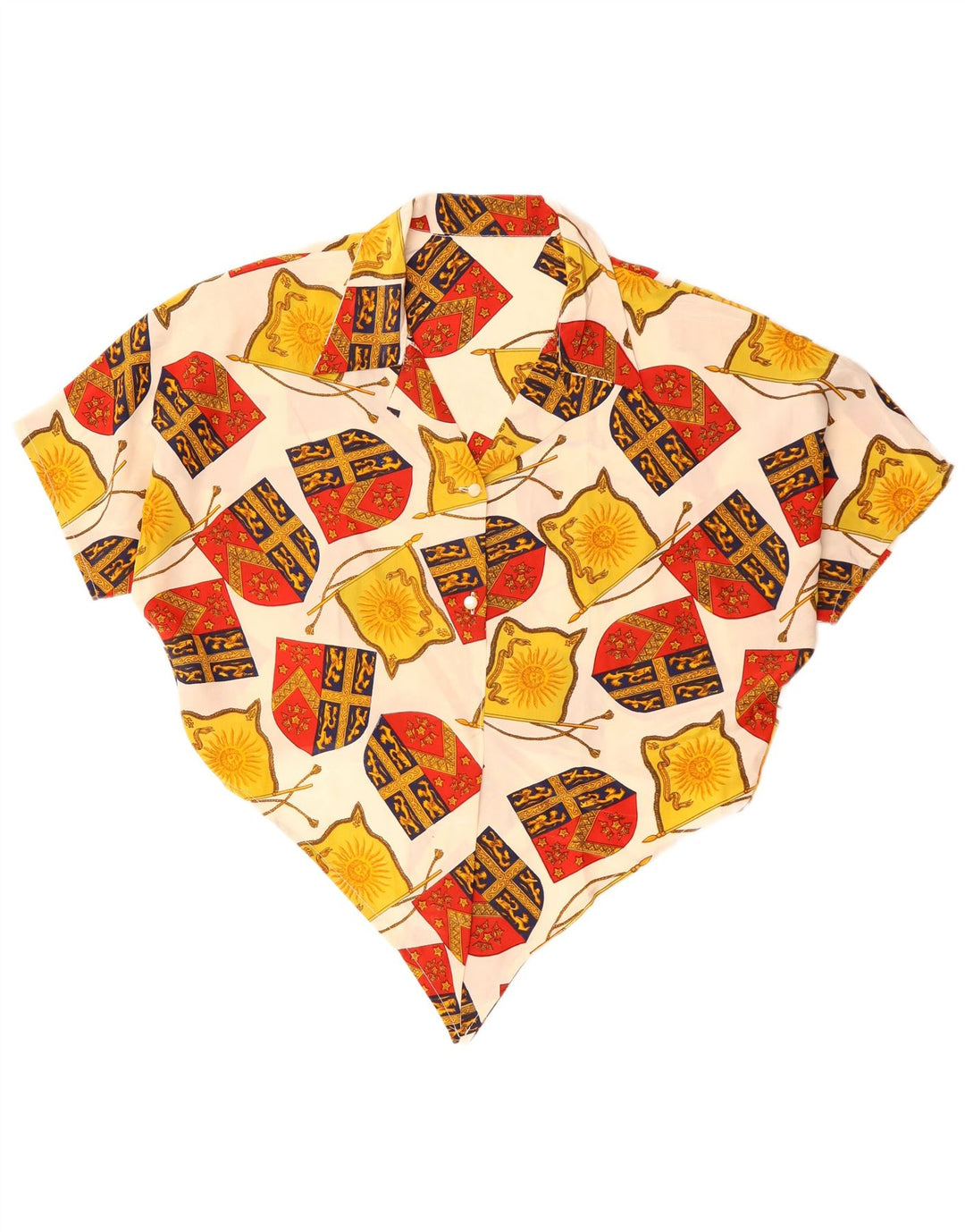 Vintage Womens Crop Abstract Pattern Shirt Blouse UK 14 Large Off White