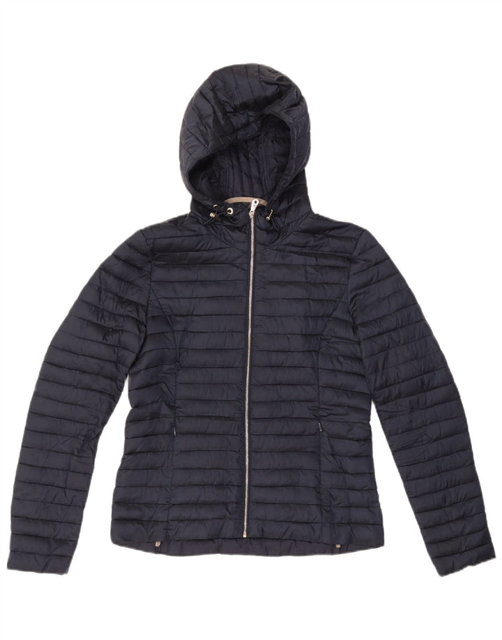 MASSIMO DUTTI Womens Hooded Padded Jacket UK 10 Small Navy Blue