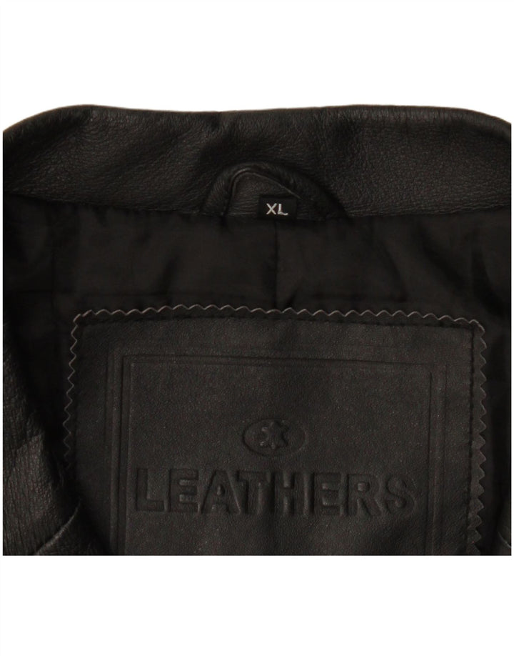 Vintage Mens 3 Button Leather Blazer Jacket UK 42 XL Black Leather